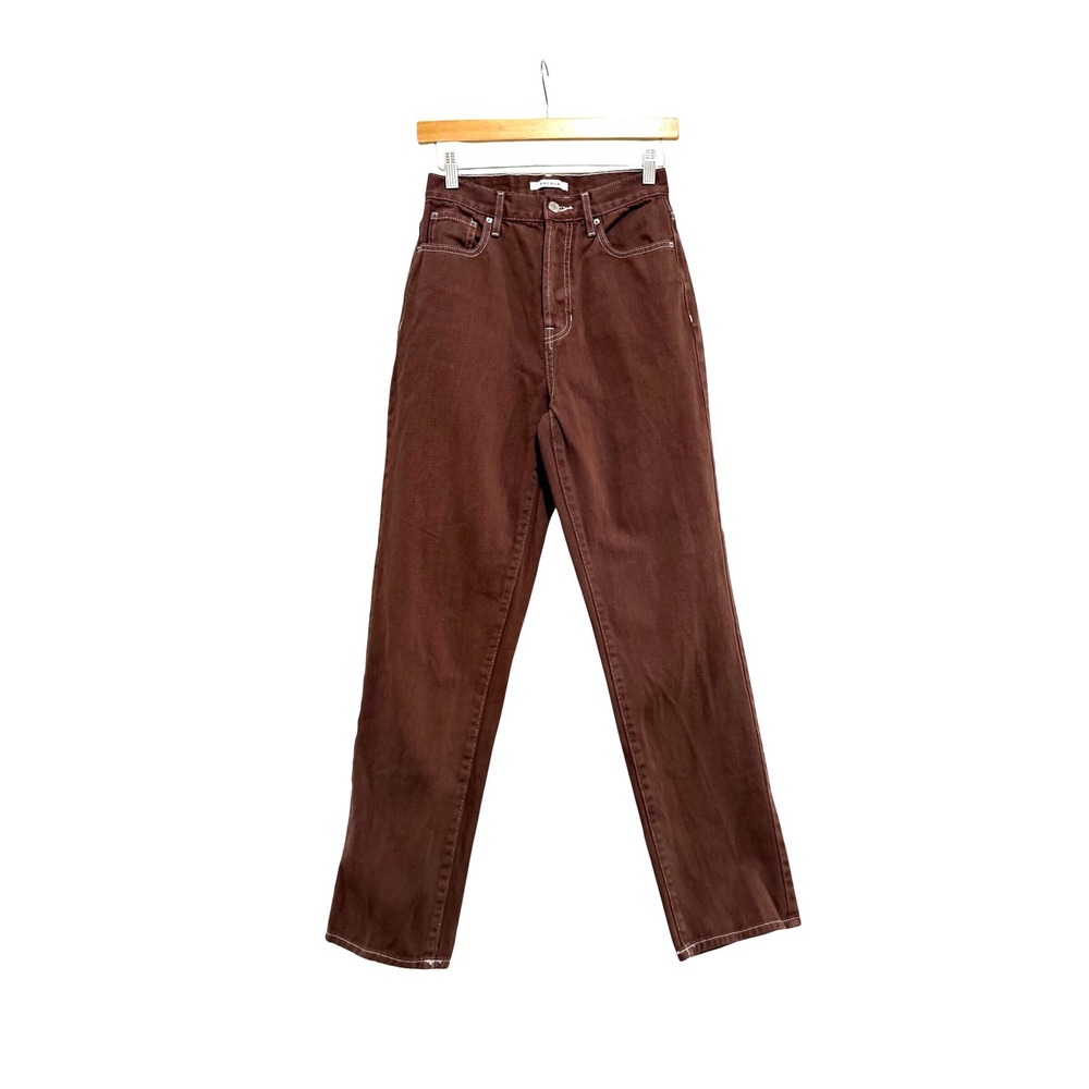 PacSun Brown Dad Jeans High Rise Straight Leg Contrast Stitch Size 25 Button Fly